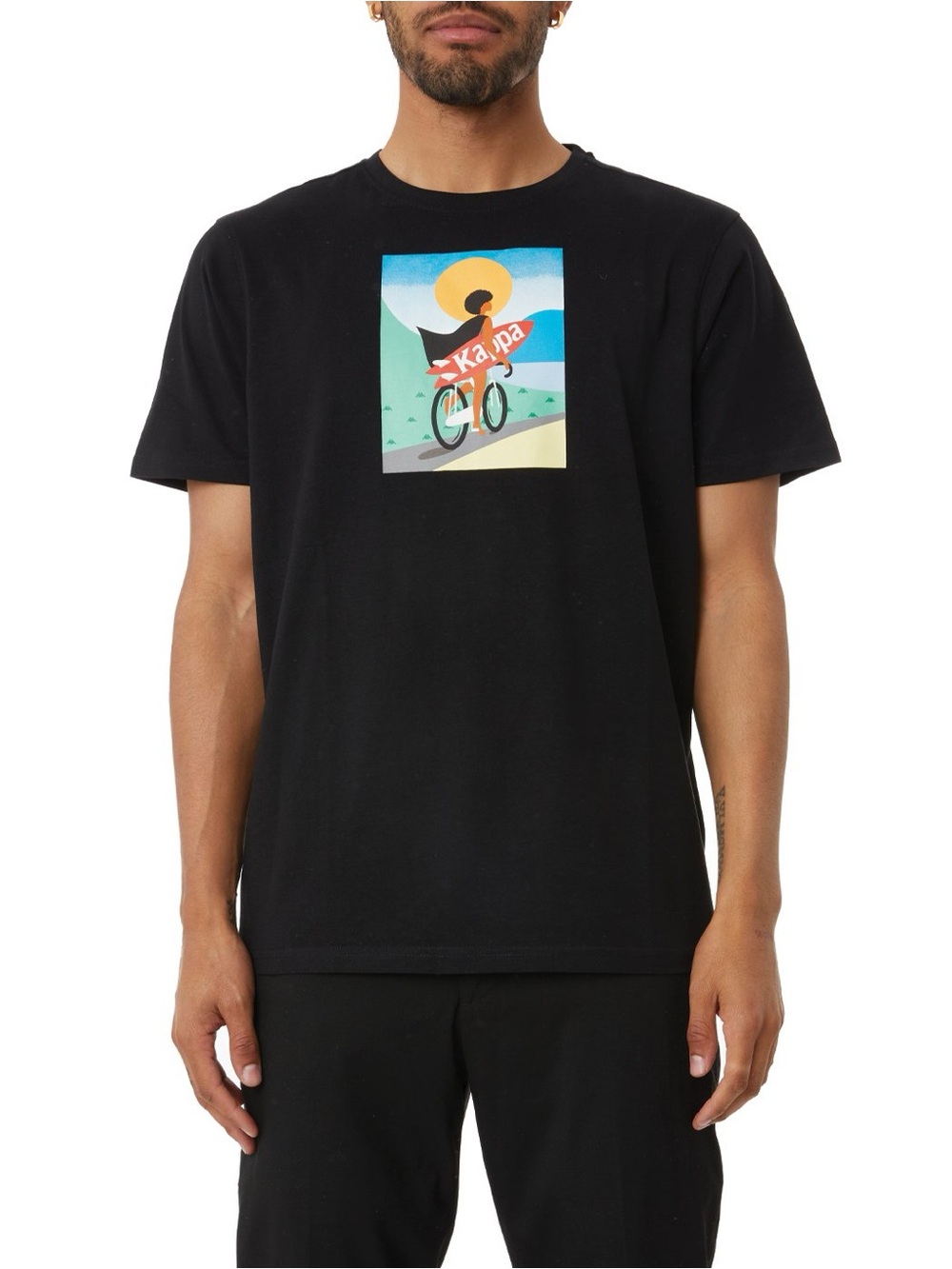 Kappa Black Short-Sleeve Tee with Multicolor Cyclist Graphic